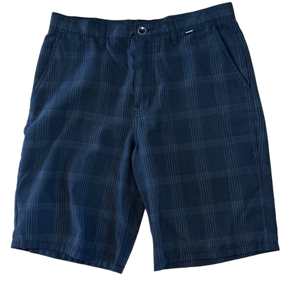 Hurley Mens Shorts Navy Plaid Size 31 Polyester & Rayon Blend Chino